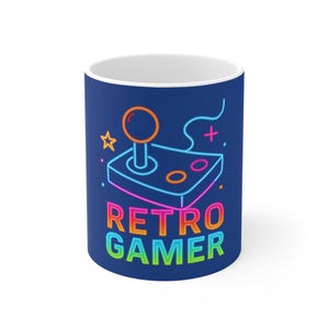 Retro Gamer Mug | Fun Gift for Gamers | Video Game Mug | Bright Colorful Cup | Unique Coffee Tea Gift