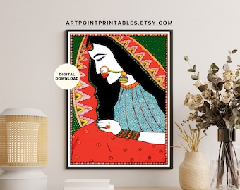 Madhubani Kunstdruck | Indisches Frauenportrait, Desi Dekor (Digitaler Download)