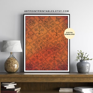 Indian art ,vintage poster, floral wall art, Indian decor, Indian folk art, pichwai painting mid century modern art, Indian wall hanging.