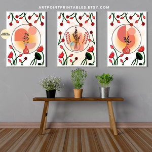 wall art set of 3 Pichwai paintings floral wall art Indian decor line art print boho wall hanging Indian art gallery wall set flower poster