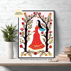 Pichwai painting, Indian, tree of life wall art, Indian decor, floral wall art, Indian housewarming, flower market print, maximalist decor