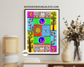 Madhubani Tree of Life Print, Indian Folk Art Wall Decor (Digital Download)