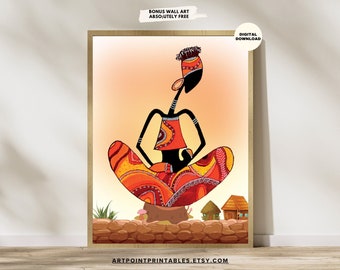Afrikanerin Kunstdruck, Mid-Century Modern Afrikanische Deko (Digitaler Download)