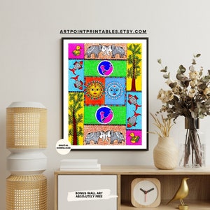 Madhubani Painting, folk art tree of life wall art, Indian wall decor, miniature painting, wall decor over the bed, Indian art digital print
