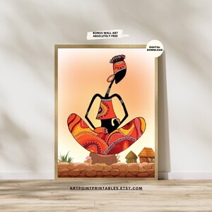 Black woman African art African poster print midcentury modern art African decor African American vintage wall art instant download