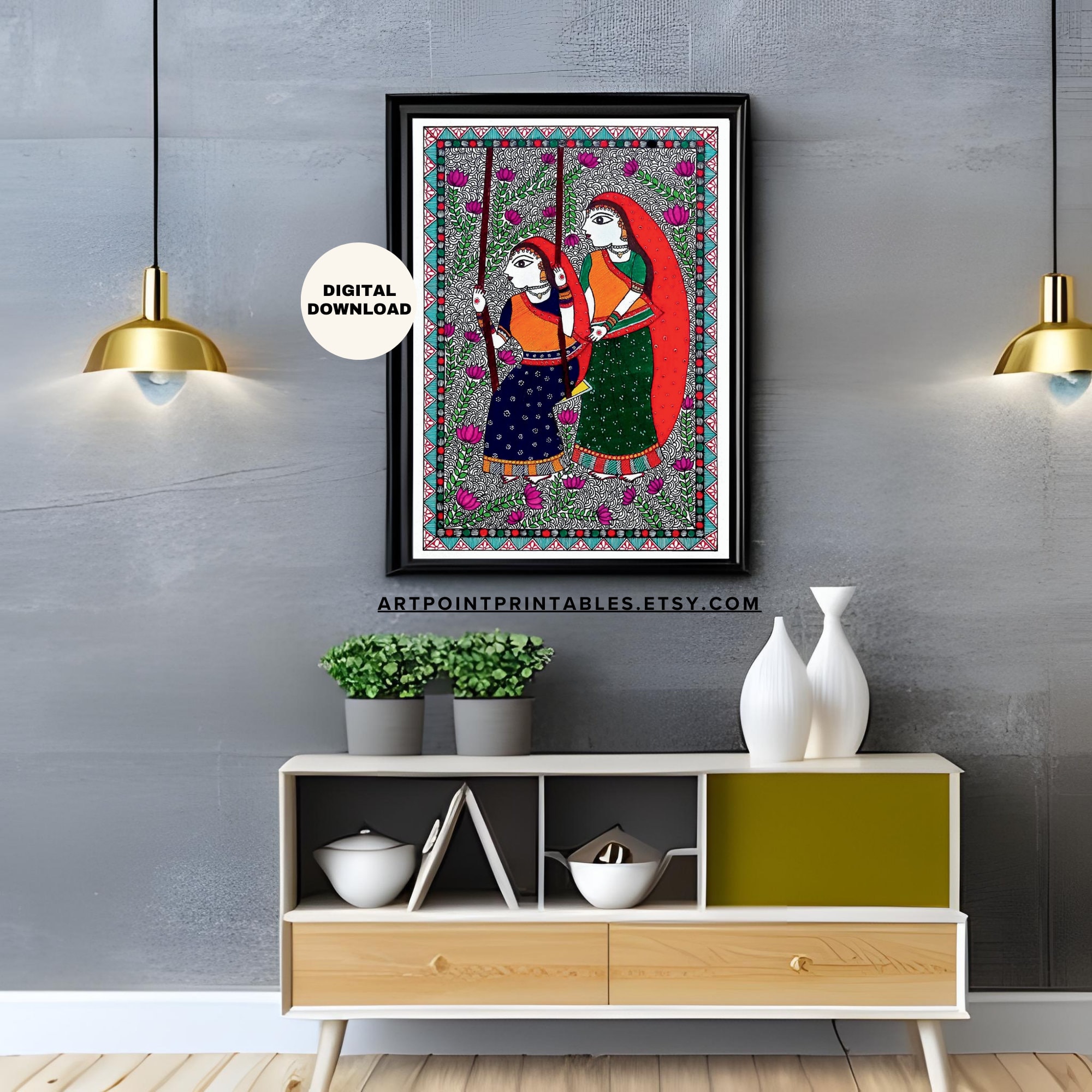 Madhubani Painting, Indian Decor, Colorful Wall Art, Desi Art, Garden ...