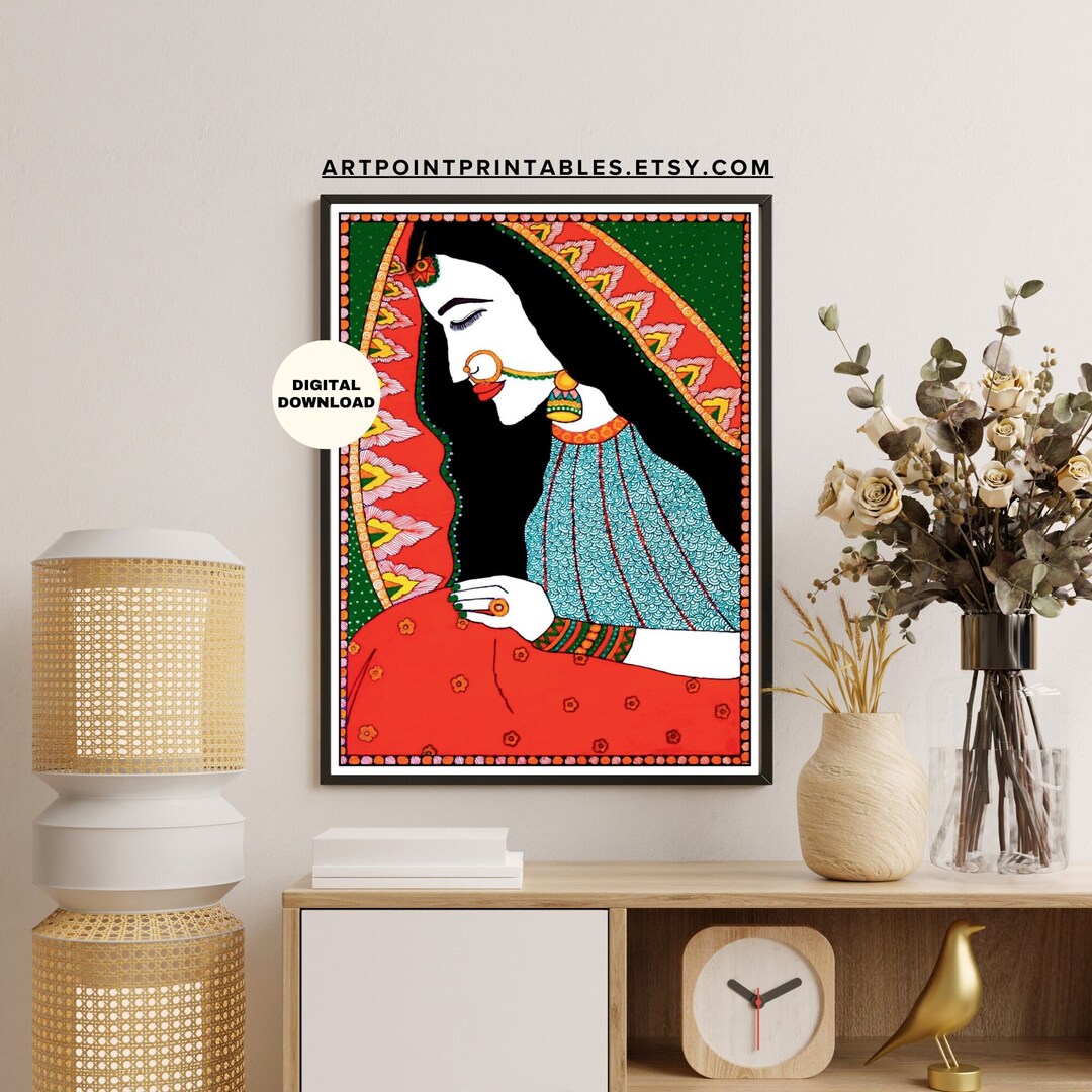 Indian Women Art Madhubani Painting Indian Wall Art Contemporary Desi ...