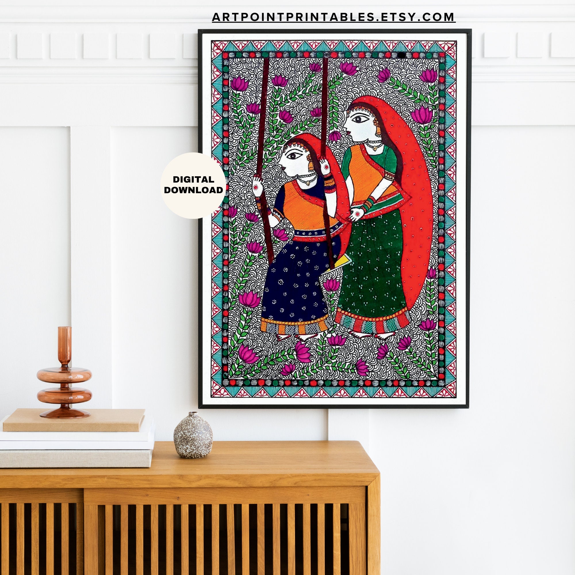 Madhubani Painting, Indian Decor, Colorful Wall Art, Desi Art, Garden ...