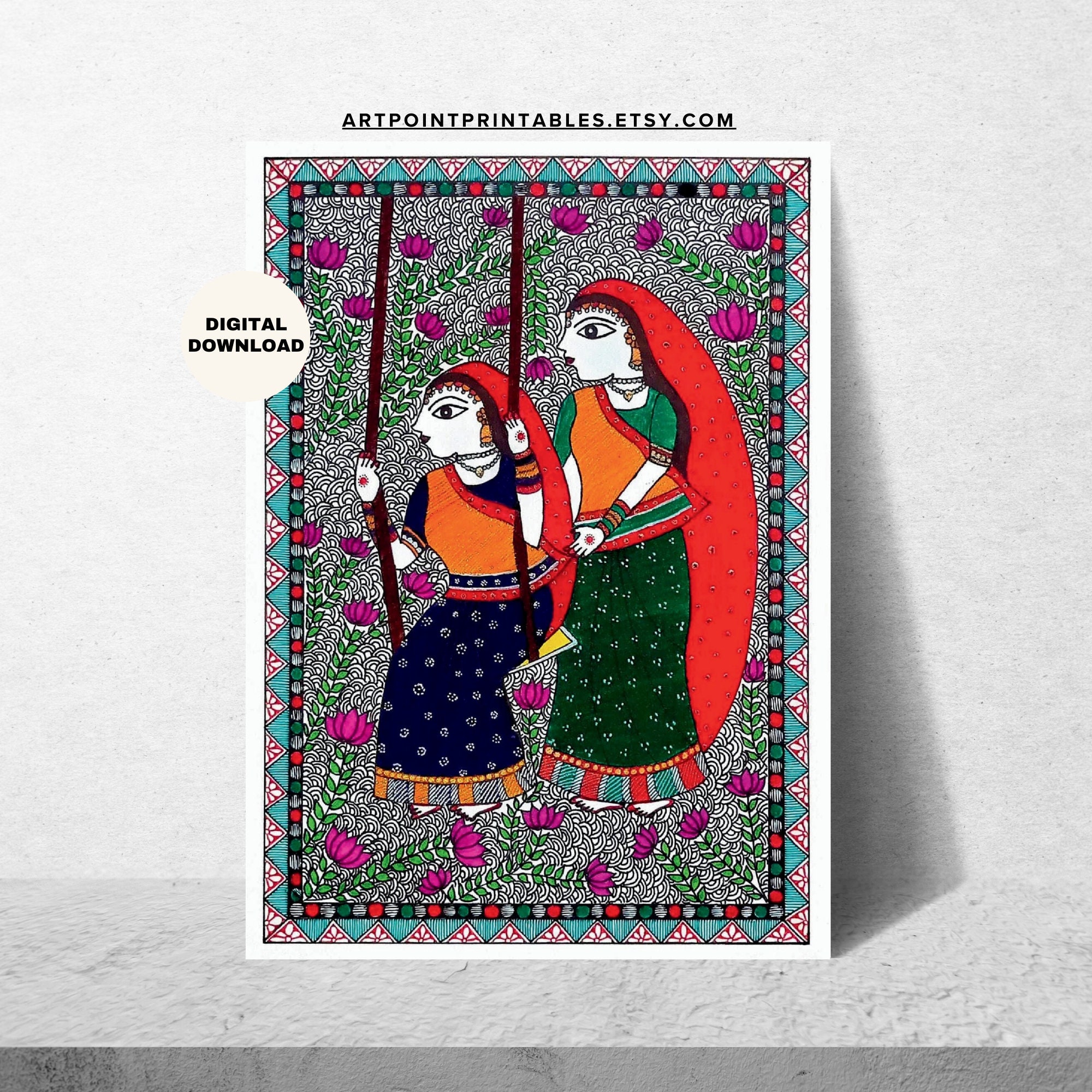 Madhubani Painting, Indian Decor, Colorful Wall Art, Desi Art, Garden ...