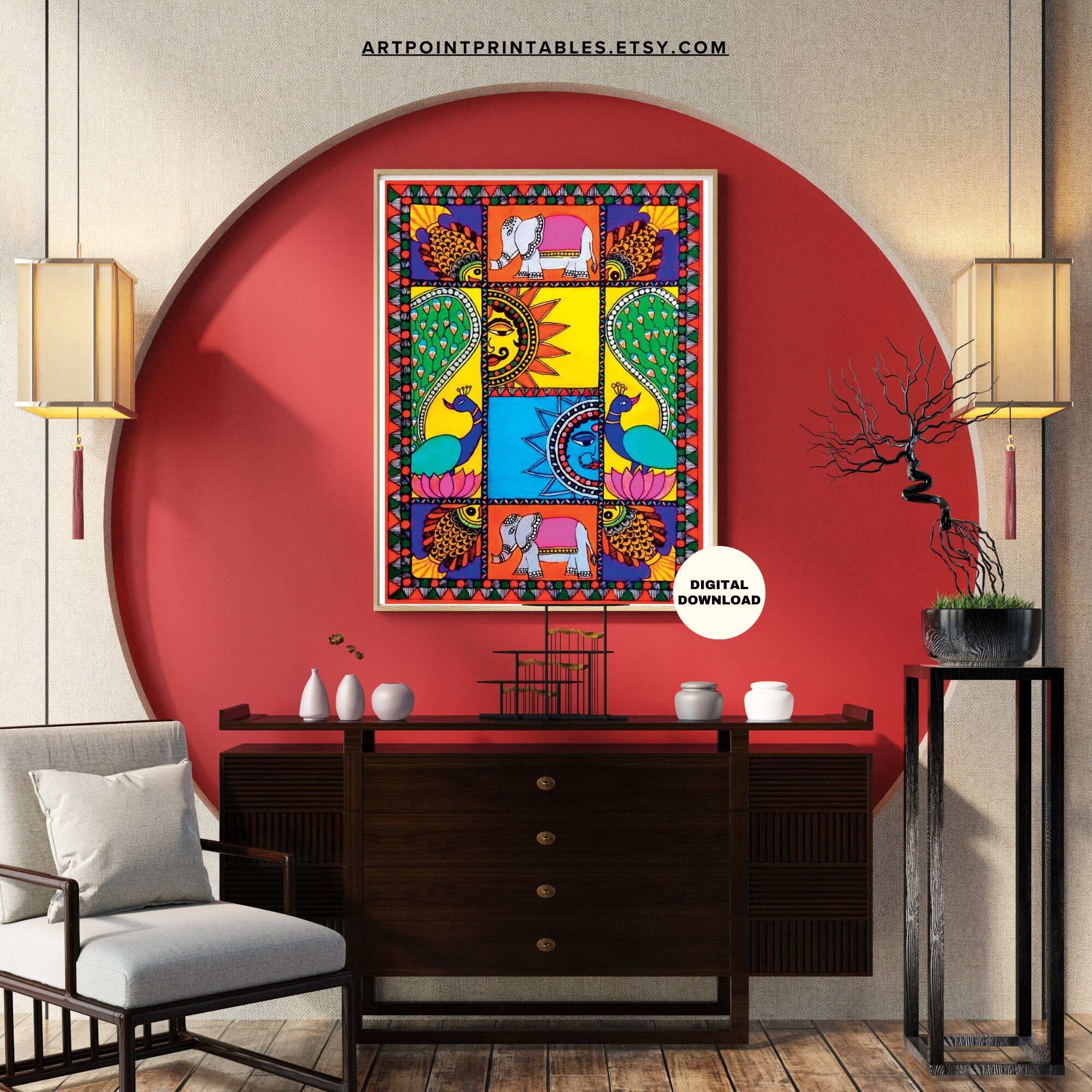 Madhubani Painting Printable Wall Art Mithila Painting India Wall Art