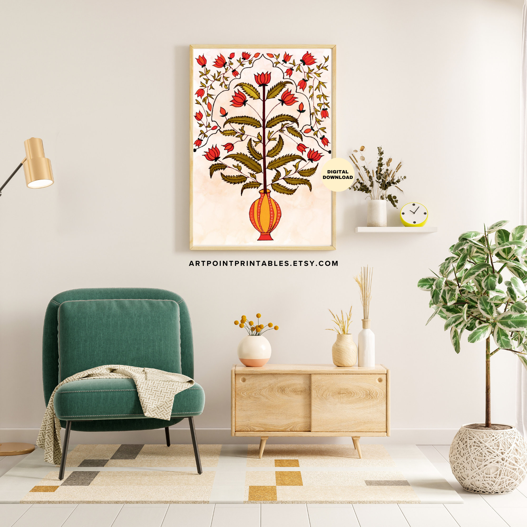 Indian Floral Wall Art Pichwai Painting Indian Decor Flower Vase Indian ...