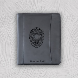 Personalized Leather Portfolio with Police Badge Engraving - Perfect Father&#39;s Day Gift for Law Enforcement Heroes