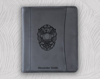 Personalized Leather Portfolio with Police Badge Engraving - Perfect Father's Day Gift for Law Enforcement Heroes
