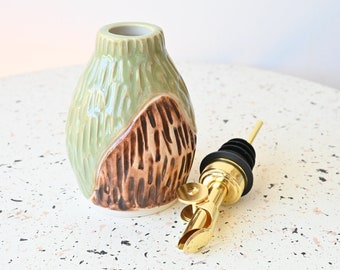 Brown and Jade Small Ceramic Oil Bottle, Oil Dispenser, Mother’s Day Gift, Housewarming Gift, Coconut Oil, Home Decor, Hair Care, Cruet