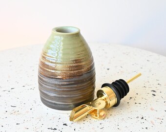 Brown and Jade Small Ceramic Oil Bottle, Oil Dispenser, Mother’s Day Gift, Housewarming Gift, Coconut Oil, Home Decor, Hair Care, Cruet