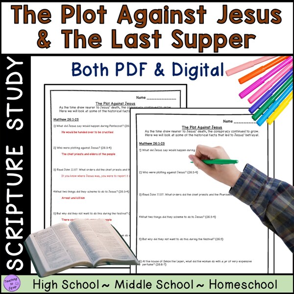 Plot against Jesus and the Last Supper Scripture Bible Studies Worksheets Easter