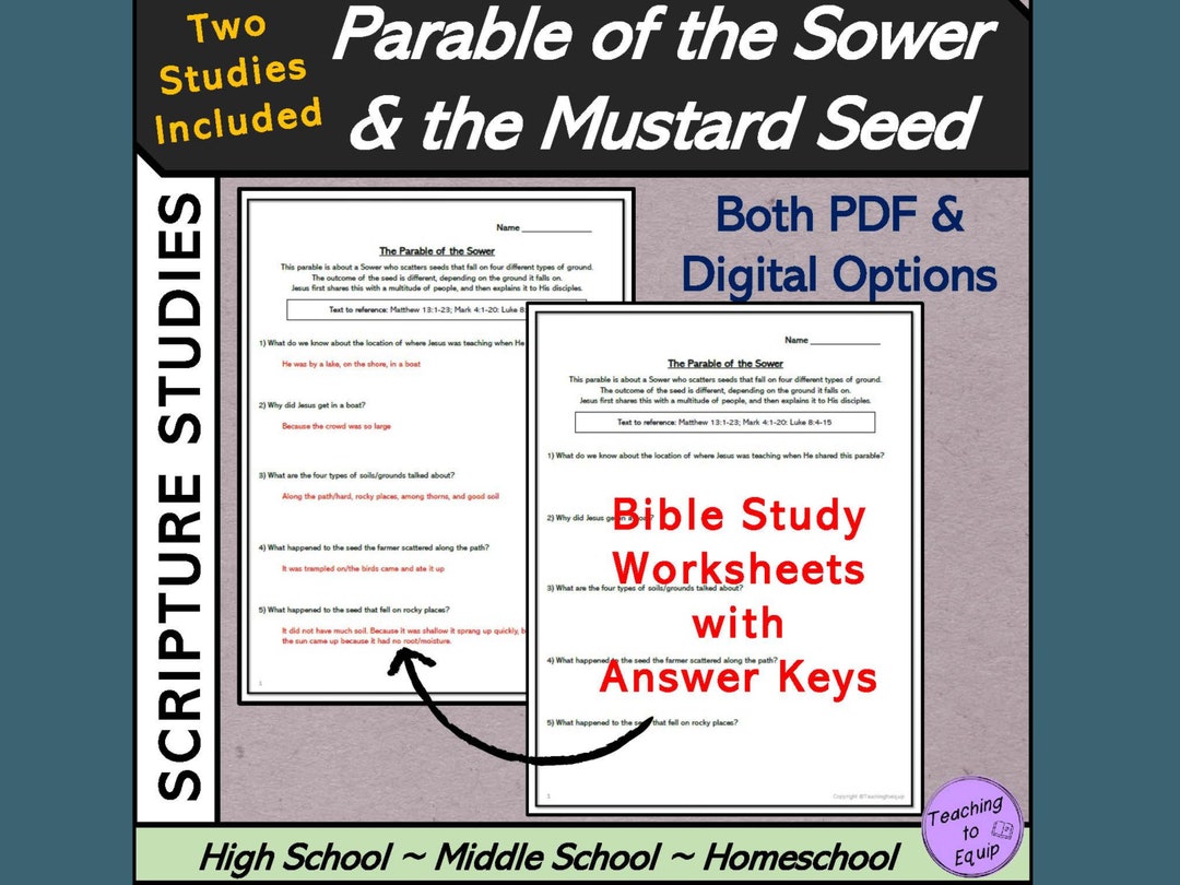 Parable of the Sower and Mustard Seed Bible Study Worksheets Etsy