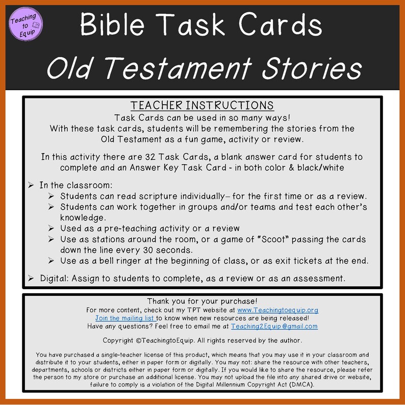 Old Testament Bible Stories Trivia Cards Activity - Etsy