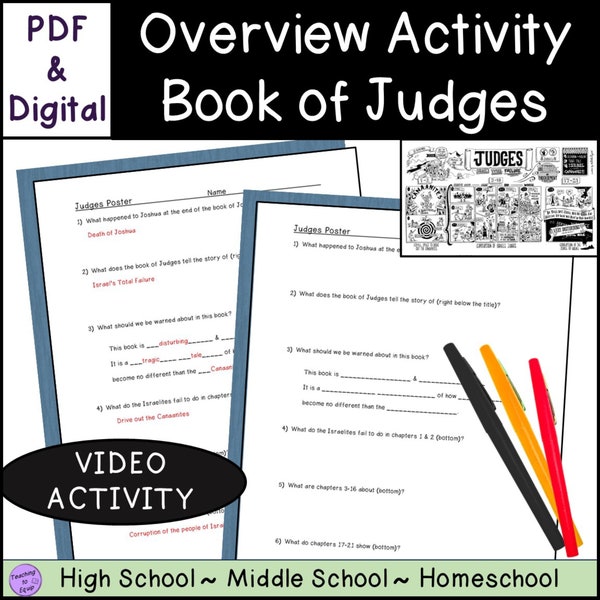 Book of Judges Bible Overview Summary Worksheet Activity