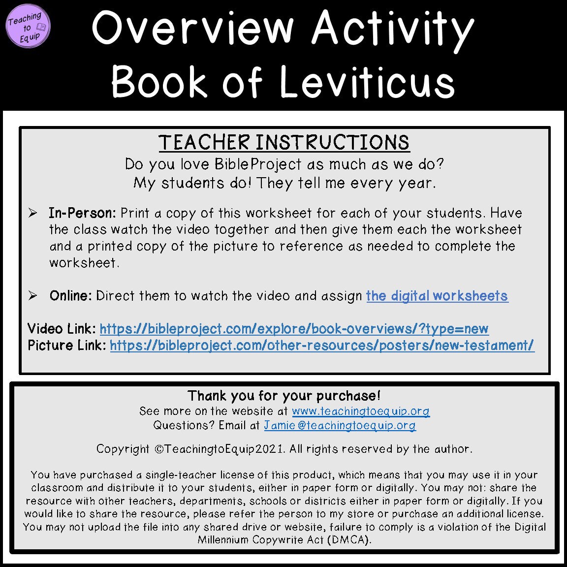 Leviticus Bible Book Summary Overview Activity Worksheets - Etsy