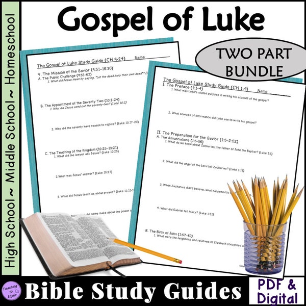 Bible Study Questions on Luke 2-Part Worksheet Packet