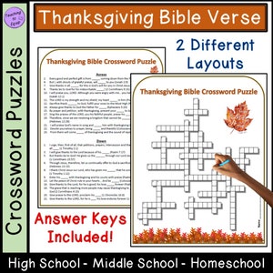 Thanksgiving Bible Scriptures Crossword Puzzle Activity
