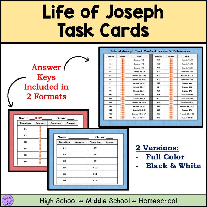 Bible Story Activity Lesson: Life of Joseph Trivia Task Cards - Etsy