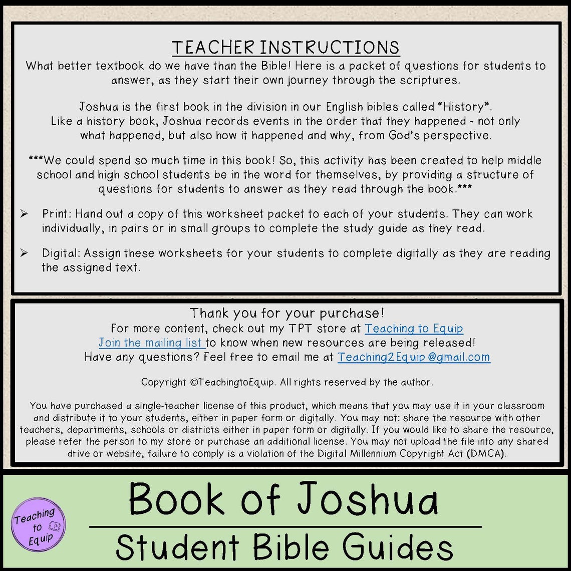 Book of Joshua Bible Study Questions Worksheets - Etsy