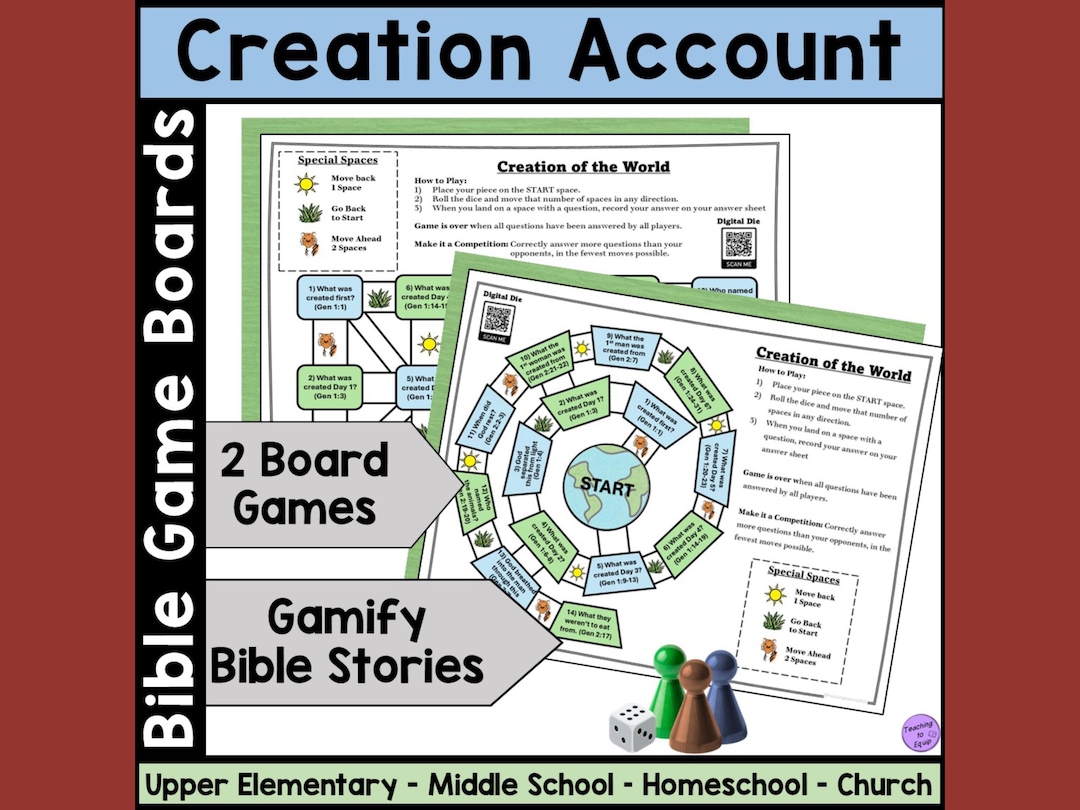 Bible Board Game: Creation Story Lesson Activity Worksheet - Etsy