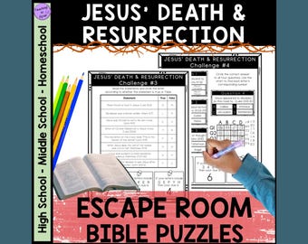 Jesus' Death & Resurrection Easter Bible ESCAPE ROOM - Reading and Puzzles Activity