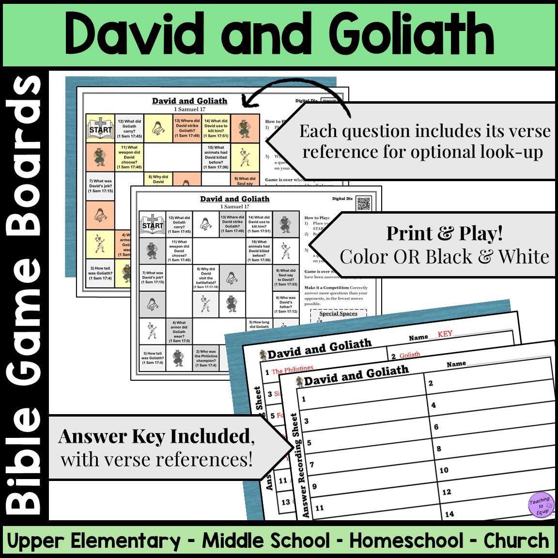 Bible Game Board: David and Goliath Story Lesson Activity Worksheet ...