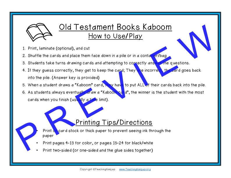 Old Testament Bible Books Order Trivia Game Task Cards - Etsy