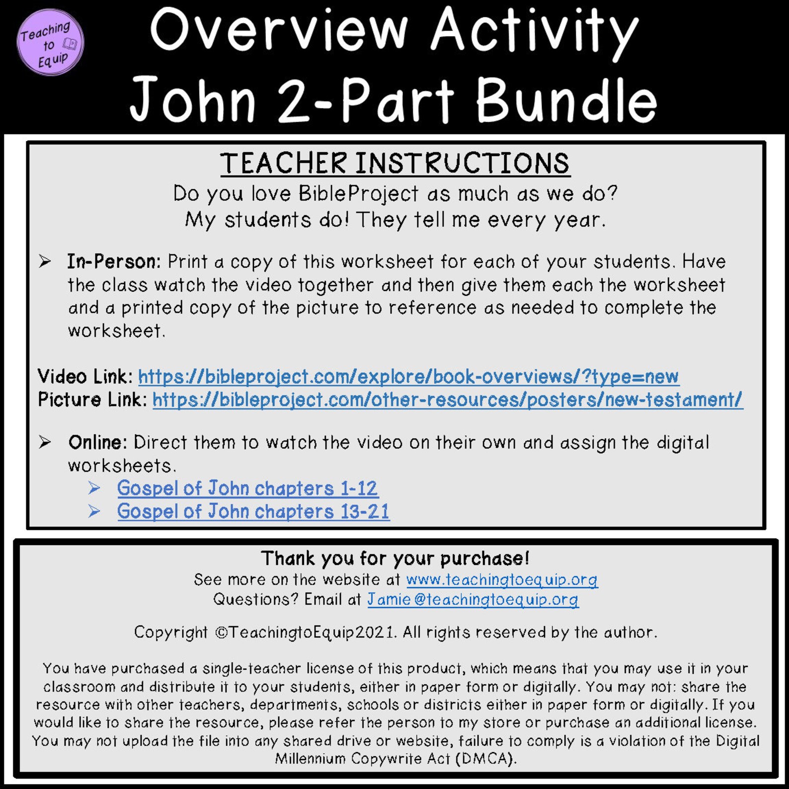 Summary of the Gospel of John Bible Activity Worksheets - Etsy