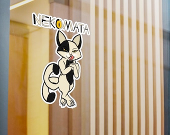 Pegatinas de Nekomata: Gato japonés de dos colas, Yokai, criatura mítica del folclore, vinilo para portátiles y botellas de agua.