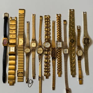 13 Gold Tone Dainty Vintage Watches Sold Separately - Seiko Swiss Half Moon Unique Coquette