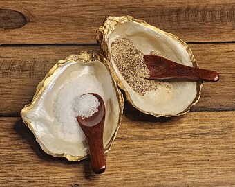 Austern Salz und Pfeffer Set mit Mini Löffeln Jahrestag Geschenk Housewarming Geschenk Einzigartiges Hochzeitsgeschenk