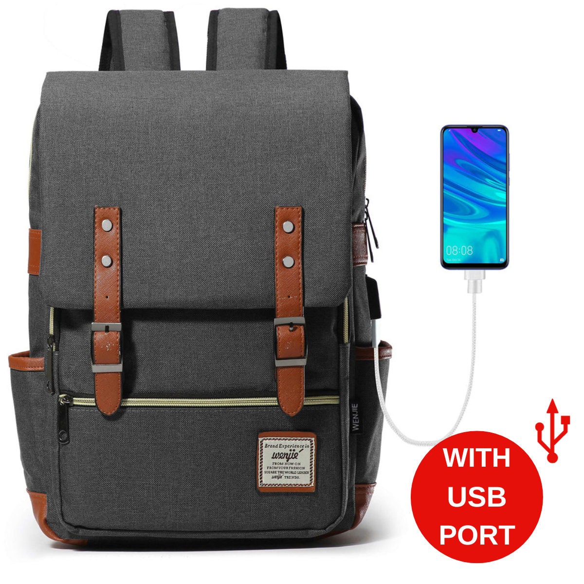 EN-ABLED Waterproof Travel Laptop Backpack With USB Port 15.6 Inch Backpack  Storage for Gaming Components & Accessories Grey 