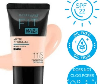 Maybelline Fit Me Foundation, Matte & Poreless - Ivory 115, SPF 22 - Choose Your Shade