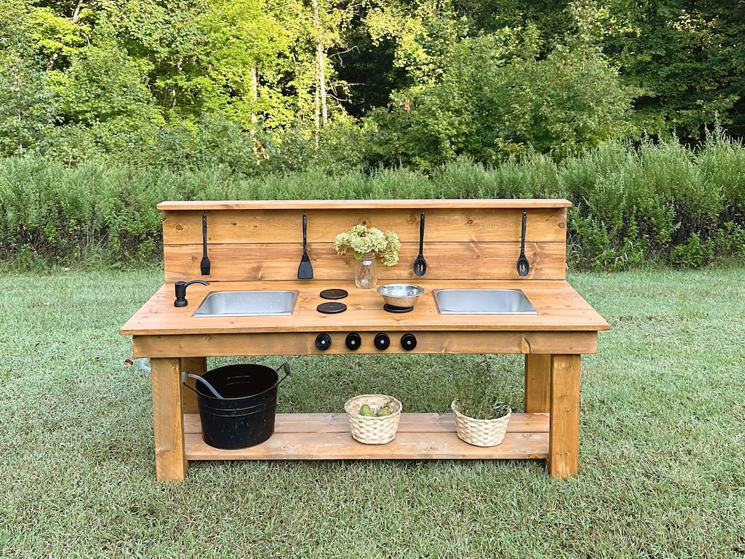 Outdoor Play Mud Kitchen for Kids, Children's Double Sink Sensory