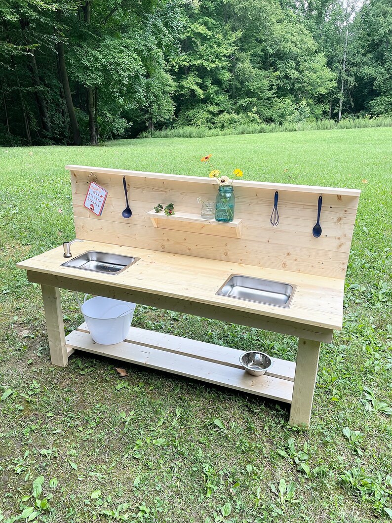Outdoor Play Mud Kitchen for Kids, Children's Double Sink Sensory Table