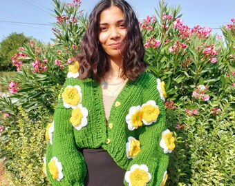 green lotus cardigan,handmade cardigan,special design,gift cardigan