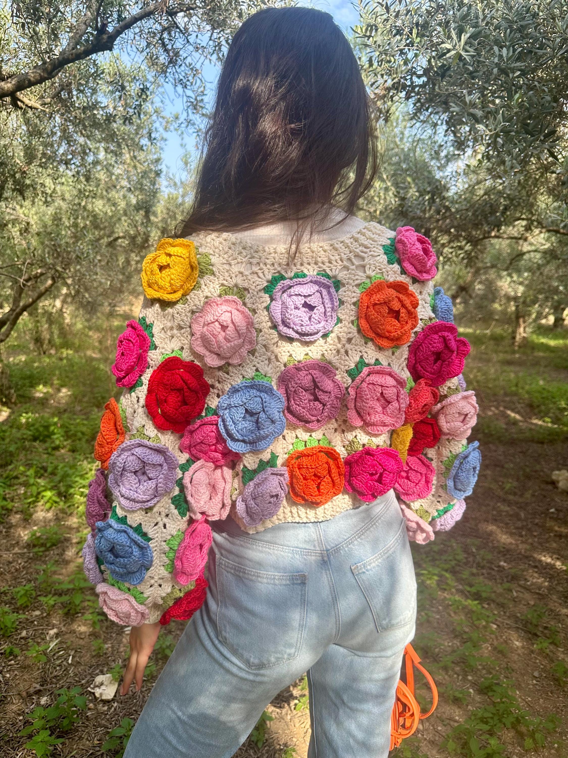 Crochet Rose Garden Jacket,vintage Roses , Rose Cardigan,unique