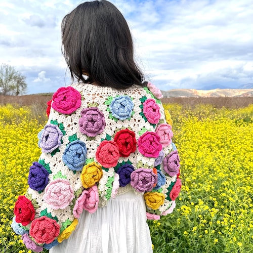Floral Pattern Cardigan | Handmade Floral Pattern Knitted Sweater