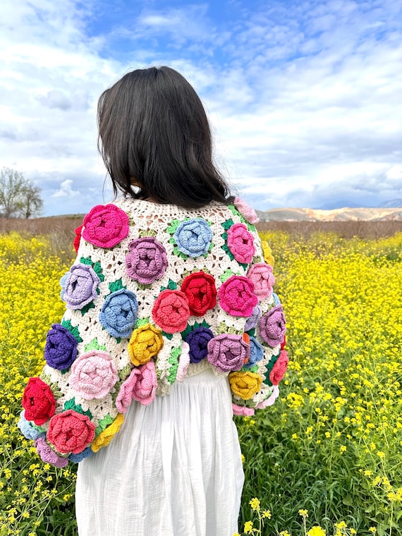 Floral Pattern Cardigan | Handmade Floral Pattern Knitted Sweater