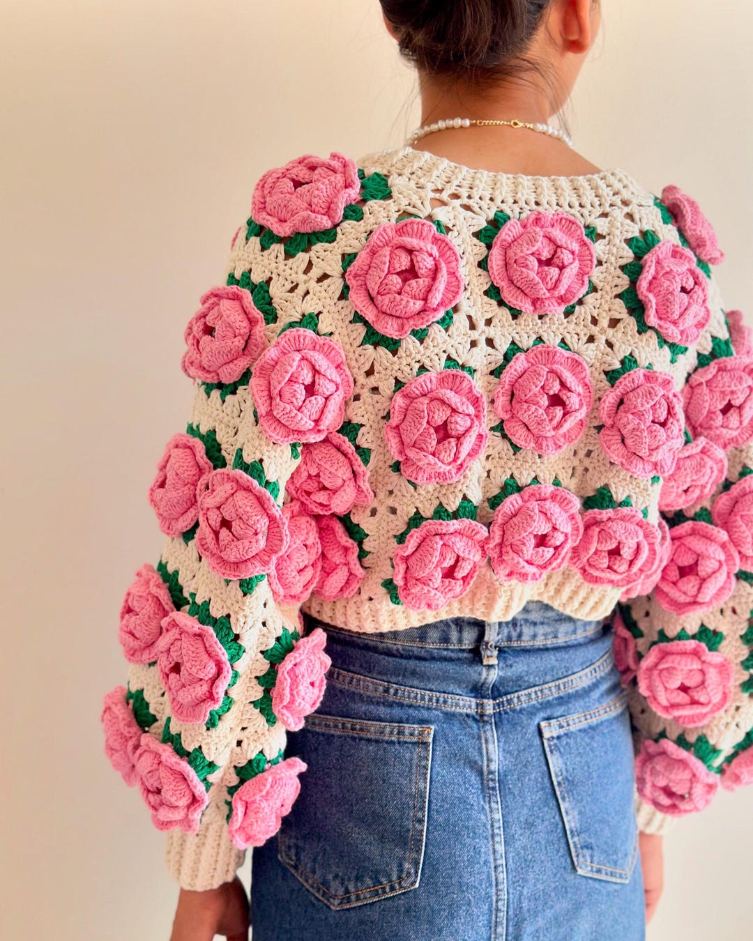 Tubilayka Pink Roses Cardigan,thick Short Cardigan for Women