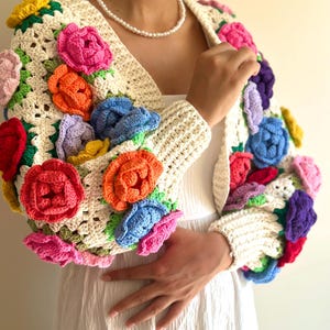 Tubilayka,Crochet Rose Garden Jacket,Boho Crochet Jacket,Patchwork Rose Cardigan,Unique Gift,Mother’s Day Gift