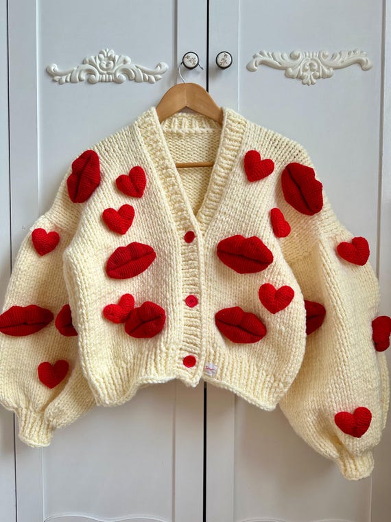 Kiss Cardigan, Heart Cardigan, Love Cardigan, Christmas Gift