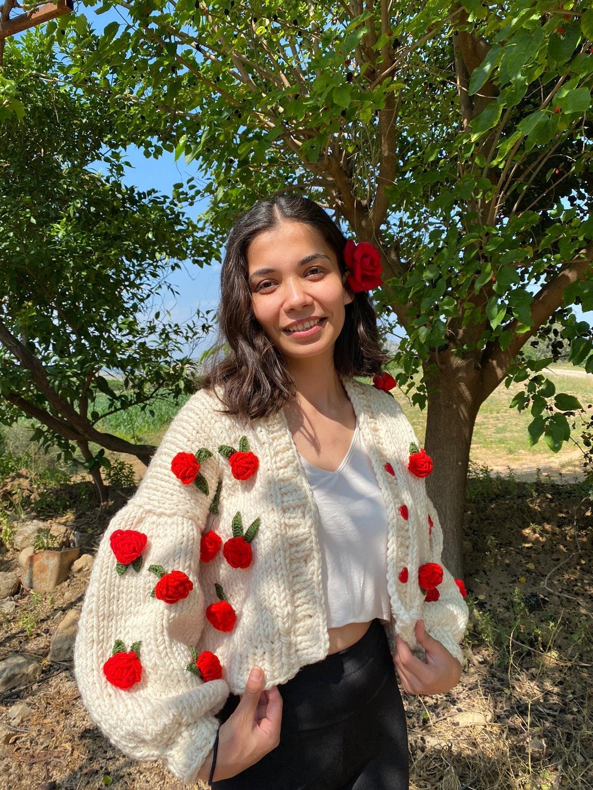 Red Rose Cardigan - Etsy Canada