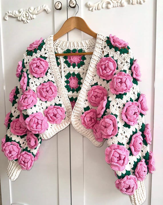 Buy Tubilayka Pink Roses Cardigan,thick Short Cardigan for Women
