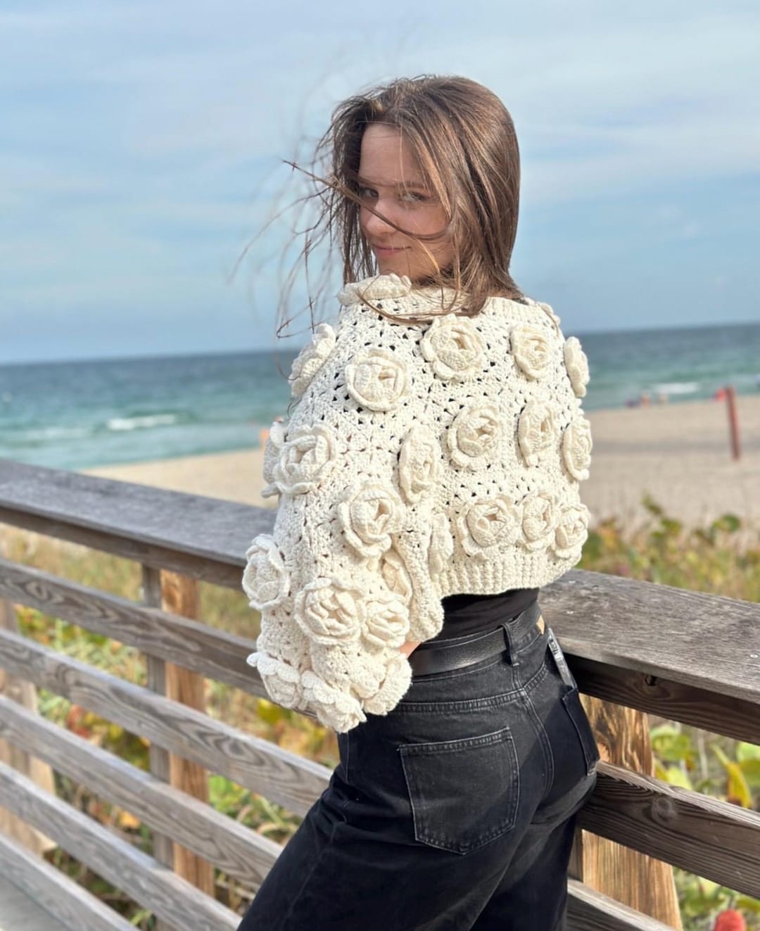 Tubilayka Crochet Pattern, Crochet ROSE Garden Jacket,jumbo Rose